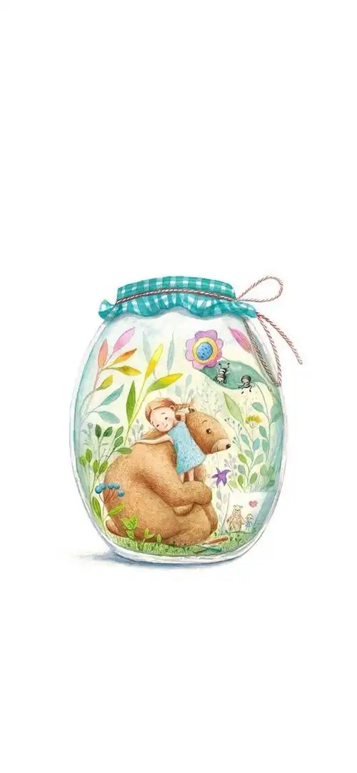 手绘 熊和小朋友 温暖 治愈系