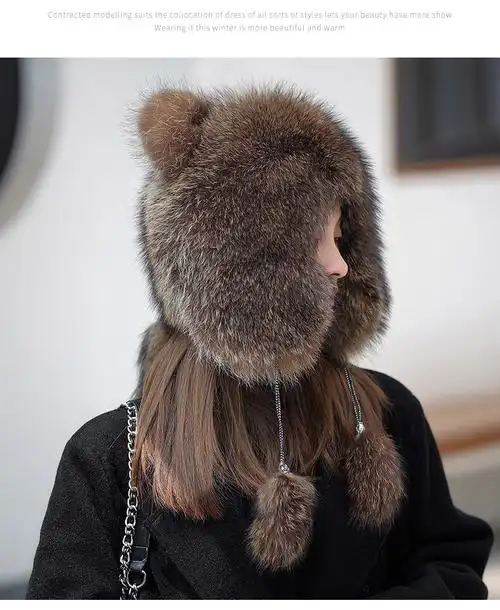 儿童霸王帽 小浣熊护耳帽美洲貉子毛雷锋霸王帽冬季保暖男女儿童皮草