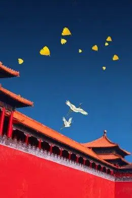 中国风古风宫廷宫殿古建筑装饰插画banner海报背景psd设计素材