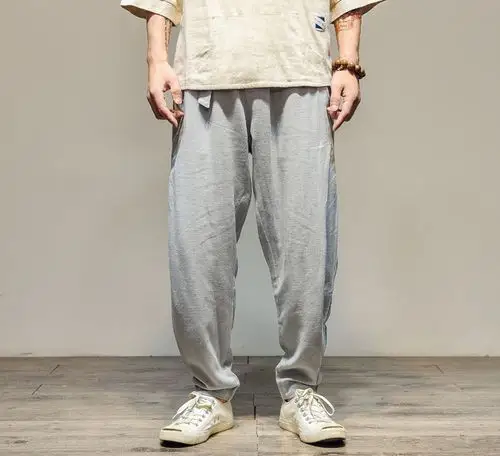 春夏亚麻民族风中国风复古男裤宽松休闲男士哈伦裤棉麻长裤男裤子