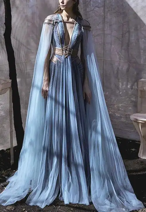 hassidriss2020高定礼服沉睡的仙女系列淡蓝礼裙月光似水