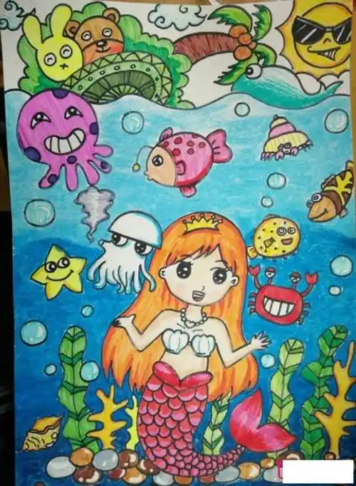 《美人鱼》美人鱼儿童画一等奖