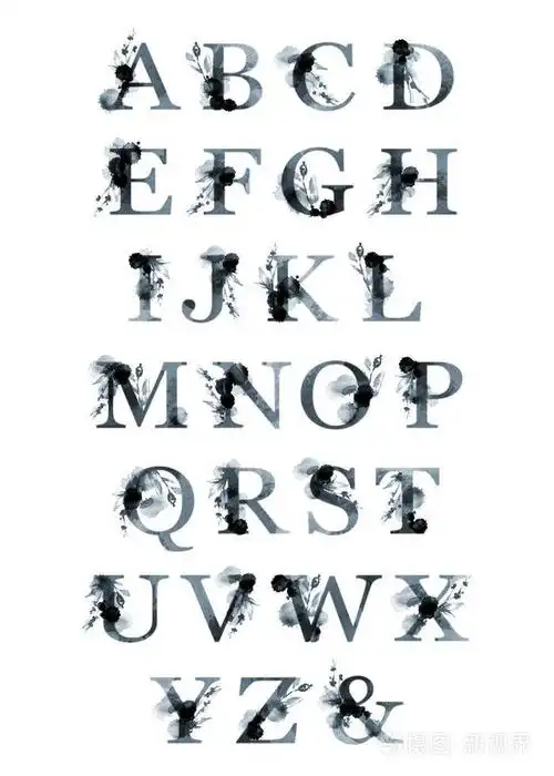 拉丁文的海报大写字母.字母, 字符.艺术水彩剧本字体.