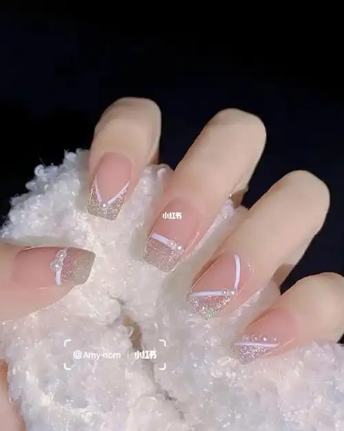 猫眼78裸色拉线法式美甲