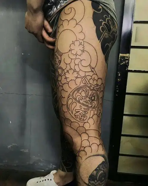 日式花腿线条纹身图片_腿部脚部老传统纹身图案(2)_江苏省徐州市纹身