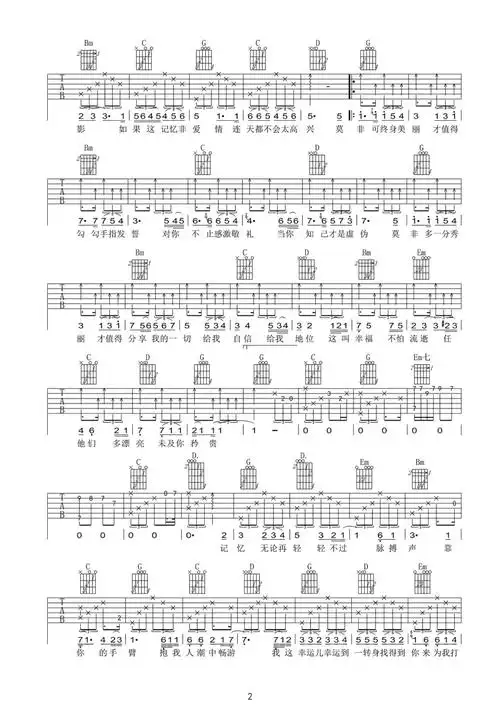 郑秀文《终身美丽吉他谱》 g调原版六线谱