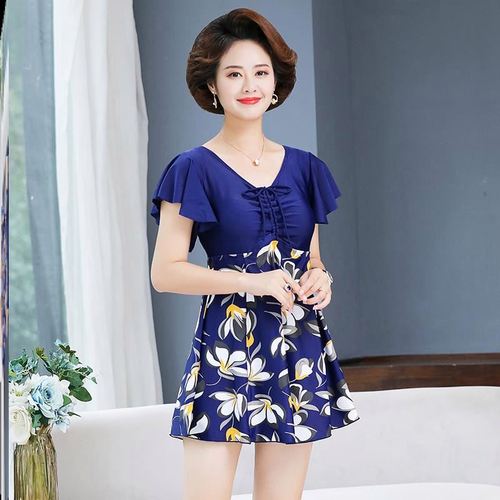 泳衣女保守分体裙式遮肚显瘦泡温泉中老年人妈妈款宽松大码游泳衣