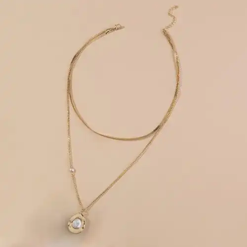 多层链子项链女士女孩简约个性小吃链巴洛克珍珠多层吊坠项链