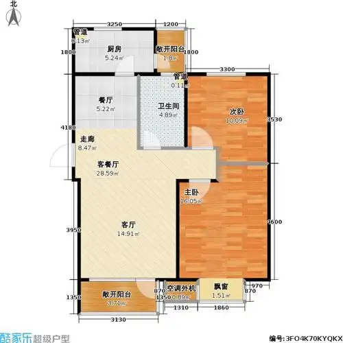 颐和城户型2室1厅1卫1厨