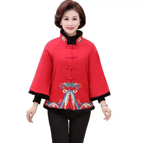 妈妈装冬装棉袄中老年女装中国风棉衣绣花喜庆棉服大码唐装女外套