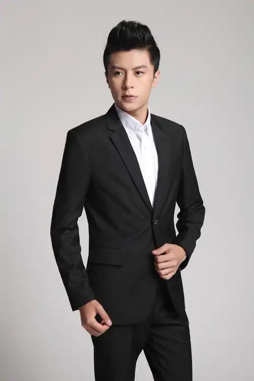 ruipe2013新款男韩版两扣西服套装男士西装修身双开叉新郎黑色男正装