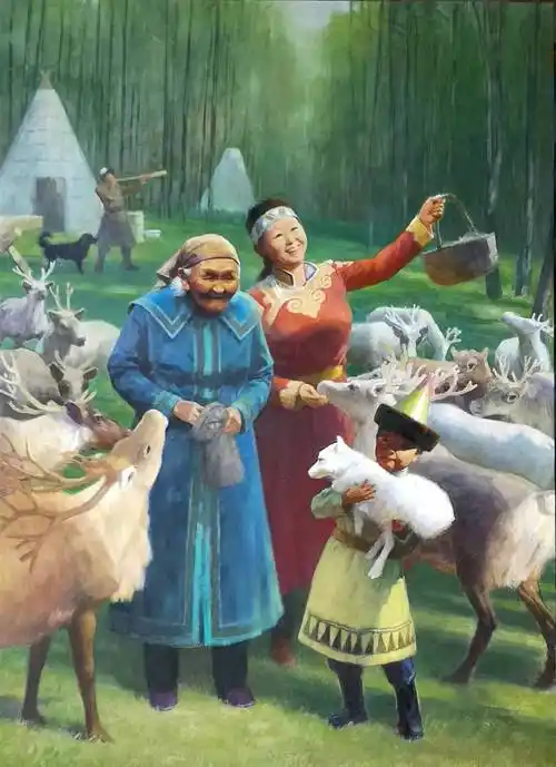 经典油画推介:鄂温克族的驯鹿情