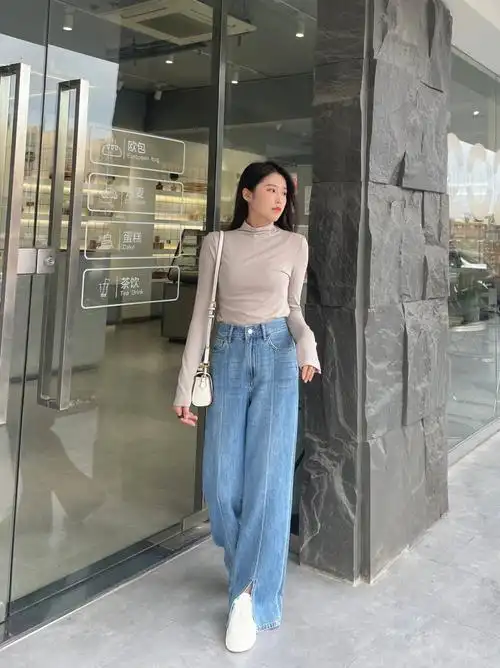 阔腿牛仔裤穿搭
