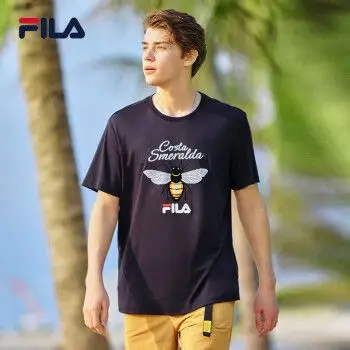 fila斐乐官方男子短袖t恤男夏季蜜蜂印花圆领t恤潮流纯棉运动休闲上衣