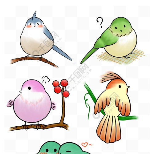 手绘涂鸦彩色可爱卡通小鸟鸟类形象