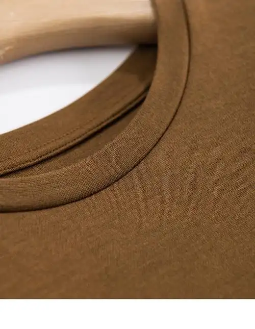 三醋酸混纺亮片字母印花短袖t恤女夏 棕色圆领t恤