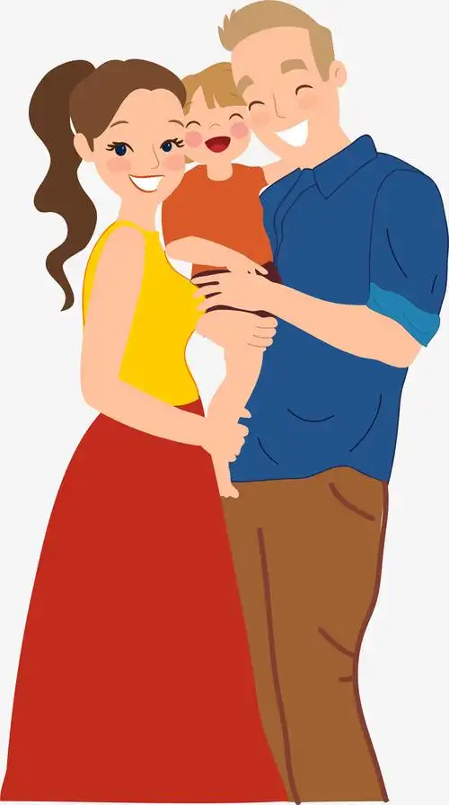 手绘小清新一家三口插画图案