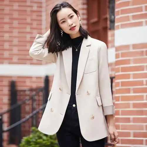 薄款杏色西装外套女2022新款春秋高级感休闲设计感小众女士小西服