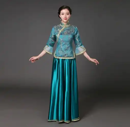 民国风大合唱团演出服装伴娘服装成人中老年古筝表演礼服高中学生