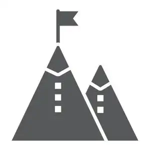 业务使命字形图标, 开发和业务, 山符号矢量图形, 一个坚实的模式在