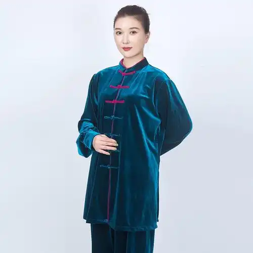 太极服女秋冬季2021新款飘逸金丝绒加厚保暖太极拳练功服女装