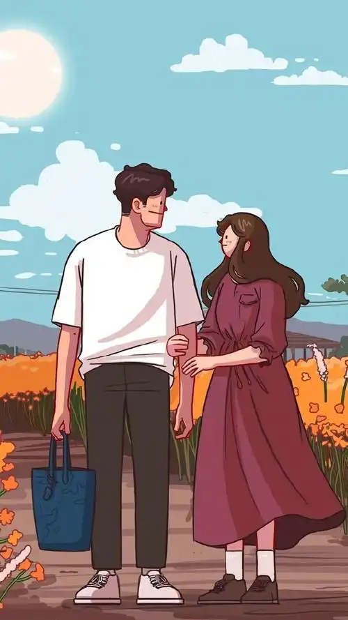 情侣插画手机壁纸图片