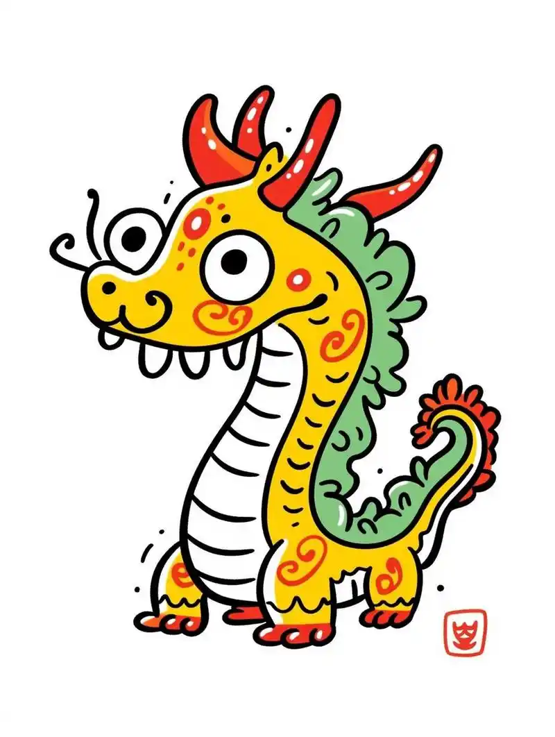 如何用mj生成极简卡通龙图案  如何绘制一只呆萌的龙?不会画看这里!