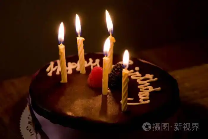 燃烧的蜡烛的生日蛋糕