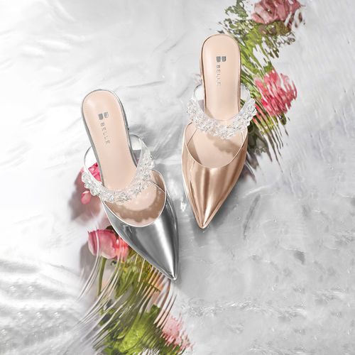 百丽星辰仙女风凉商场新款女鞋金属平底玛丽珍包头拖