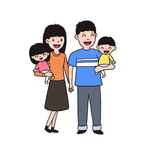 快乐的卡通一家四口手绘插画6840817图片免抠素材 人物素材-第1张