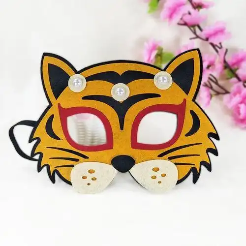 小头饰手工头套儿童男孩动物幼儿园表演道具b款老虎面具不带灯款红色