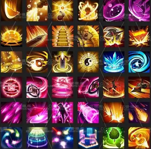 游戏素材/游戏技能图标psd素材/icon游戏美术资源q版炫丽图标素材