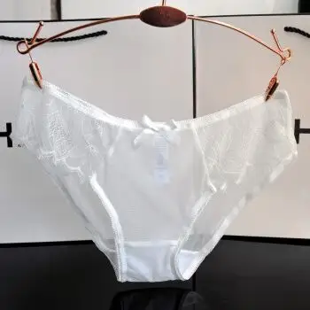白色刺绣性感女士三角内裤镂空透明视蕾丝中低腰档超薄雷无痕 14号