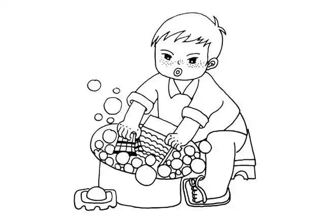 男孩简笔画洗衣服