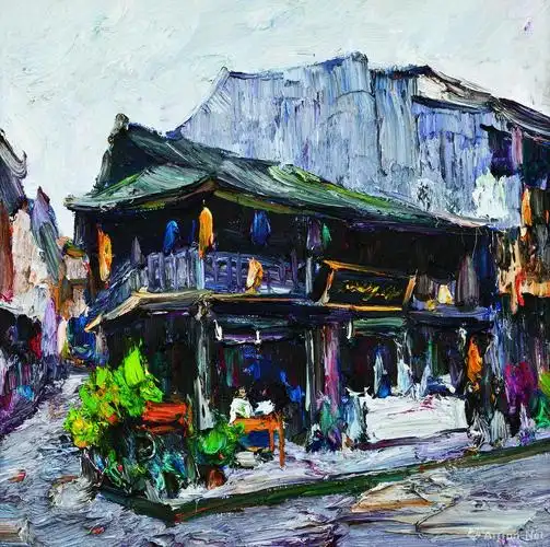 上里古镇转角楼(局部)_境心色语-马安平油画·风景集_马安平作品展_马