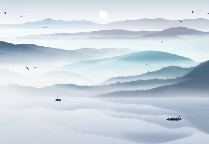 水墨山水画墙纸壁画新中式抽象山水情背景墙卧室装饰壁纸