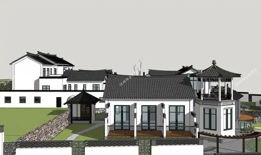 现代中式私人庄园的中式独栋别墅外景——润润四合院设计刘鹰作品