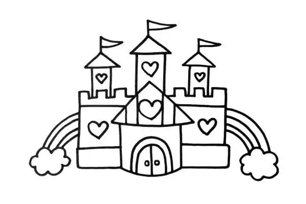 公主的爱心城堡彩色画法图文教程简笔画