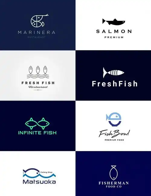 餐饮鱼元素logo设计:抽象线条艺术之美