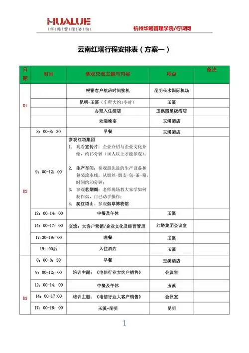 商务考察行程安排表