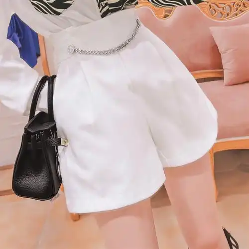 白色短裤女高腰春夏季2021新款百搭垂感宽松休闲裤a字裤显瘦裤子