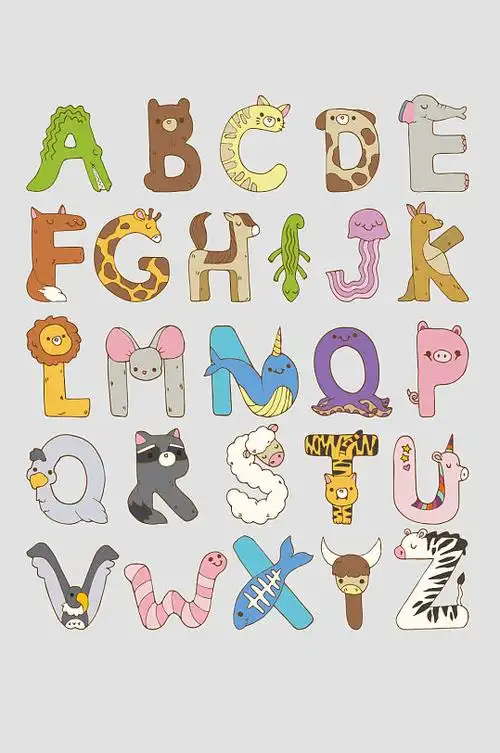 创意卡通动物英文字母