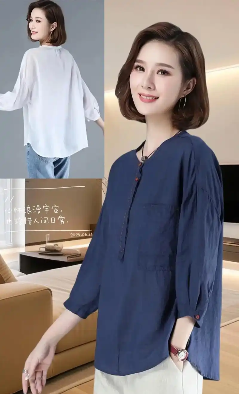 休闲宽松棉麻薄上衣,姐妹们,这款宽松透气主打舒适好穿的棉麻上衣来啦