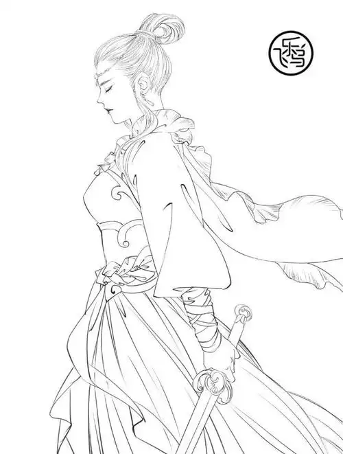 古风汉服人物手绘线稿120张效果图线稿合集