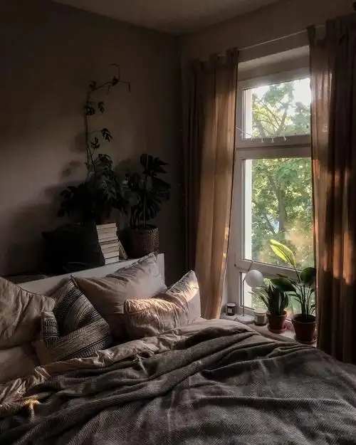 还不像一般的卧室阳光直接照进来 由于窗外繁茂的树木 洒进caroline