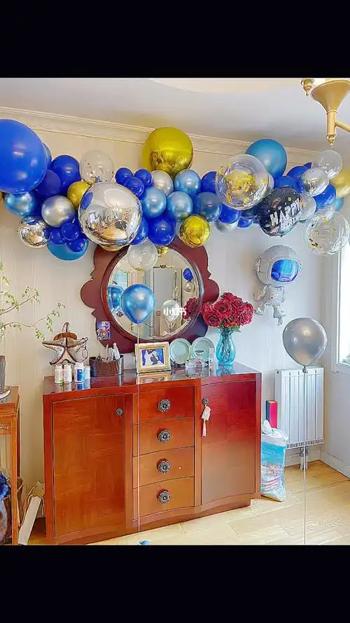 宝宝宴家庭布置小预算男宝宝生日气球派对