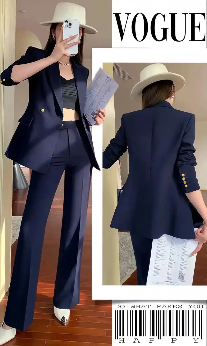 轻奢气质 藏青色高级西服套装～～#女性职场穿搭 姐妹们,高级 - 抖音