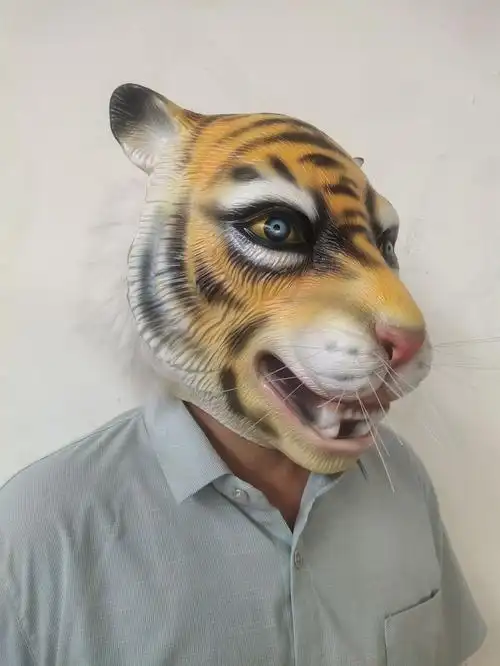 新款动物头套搞笑道具万圣节狂欢节老虎面具乳胶假面舞会面具派对