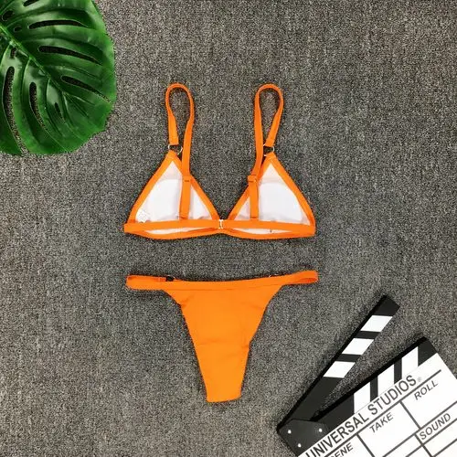 2019新款欧美纯色三角比基尼wish分体泳衣批发性感女士泳装bikini