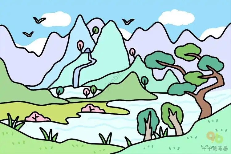 山水风景简笔画图片_自然简笔画